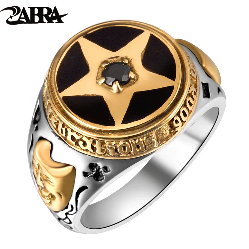 Online ZABRA antigua orfebrería 925 ornamentos de plata Circón anillo de plata Tailandés de plata pentagram negro que restaura maneras antiguas de los hombres anillos
