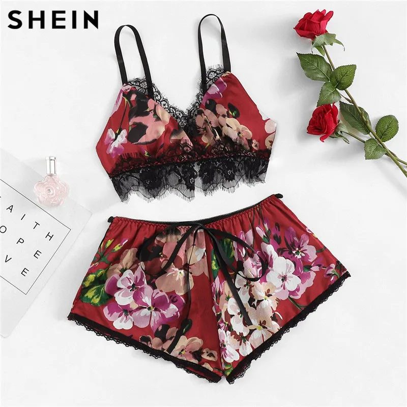 SHEIN комплект женского нижнего белья кружевные шорты с цветочным принтом и
