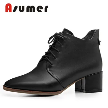 

ASUMER HOT SALE 2020 new ankle boots for women solid simple winter boots square toe thick heels genuine leather boots size34-40