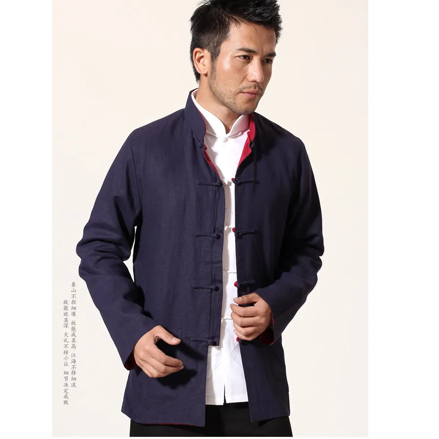 

Navy Blue Red Novelty Reversible Chinese Men Jacket Cotton Linen Kung Fu Coat Two Side Outwear M L XL XXL XXXL MN17