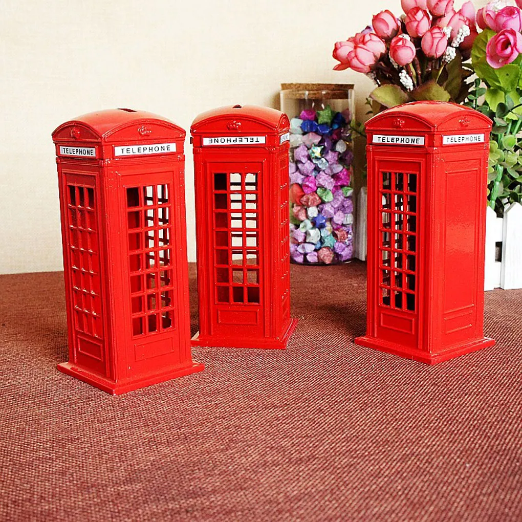 

1pcs British London Telephone Booth Figurine Model Bank Metal Coin Box Yellow 4 Color