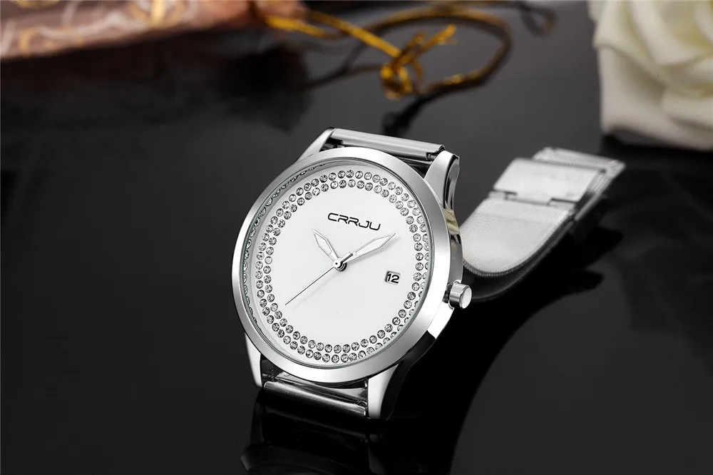 Мода г. Повседневное часы серебро Женские Подарочные часы для женщин со стразами часы Элегантные кварцевые наручные часы relojes mujer