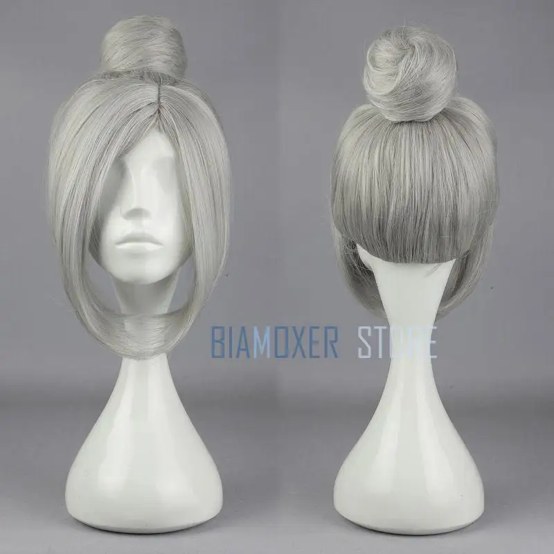 

Biamoxer Prison School Meiko Shiraki Cosplay Wig Short Silver Gray With Bun Heat Resistant Cosplay Costume Wig