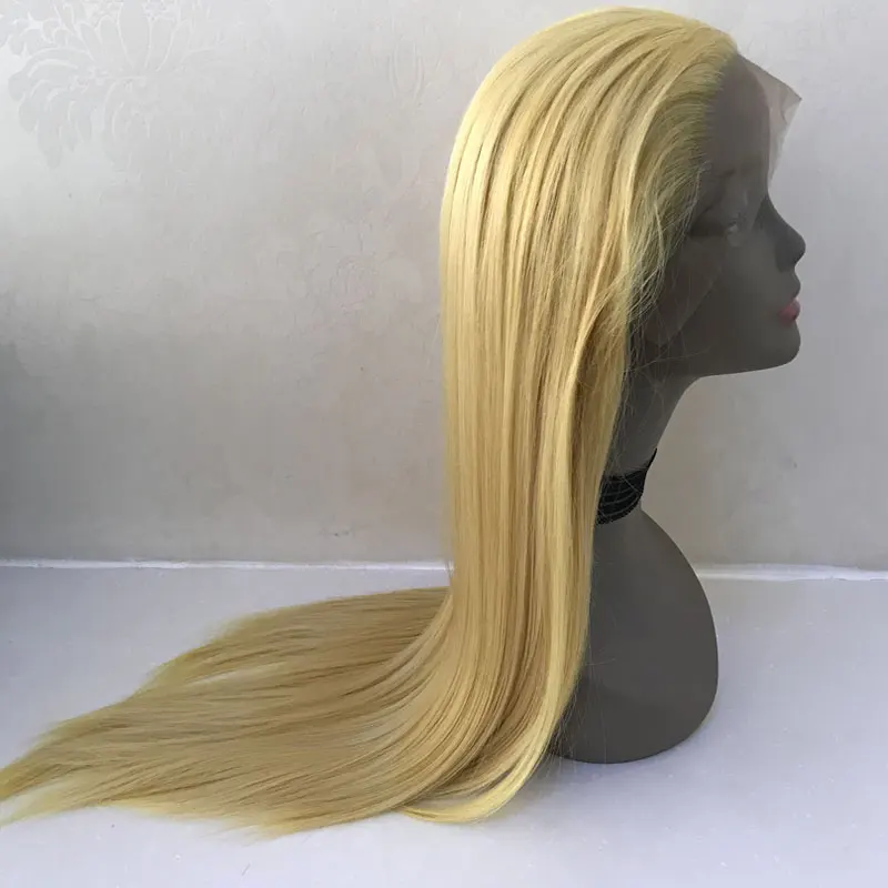 Bombshell прямые синтетические волосы, завязанные вручную, парик спереди, смешанный желтый блонд, Безглютеновые термостойкие волокна волос, часть для женщин