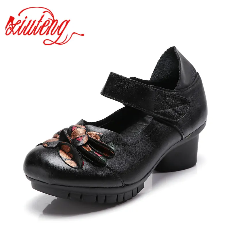 Prix Xiuteng 2018 Femmes Pompes Loisirs Style Carré CrudeHeel Troupeau Bout Rond Printemps et Automne Élégant Peu Profonde Dames Chaussures