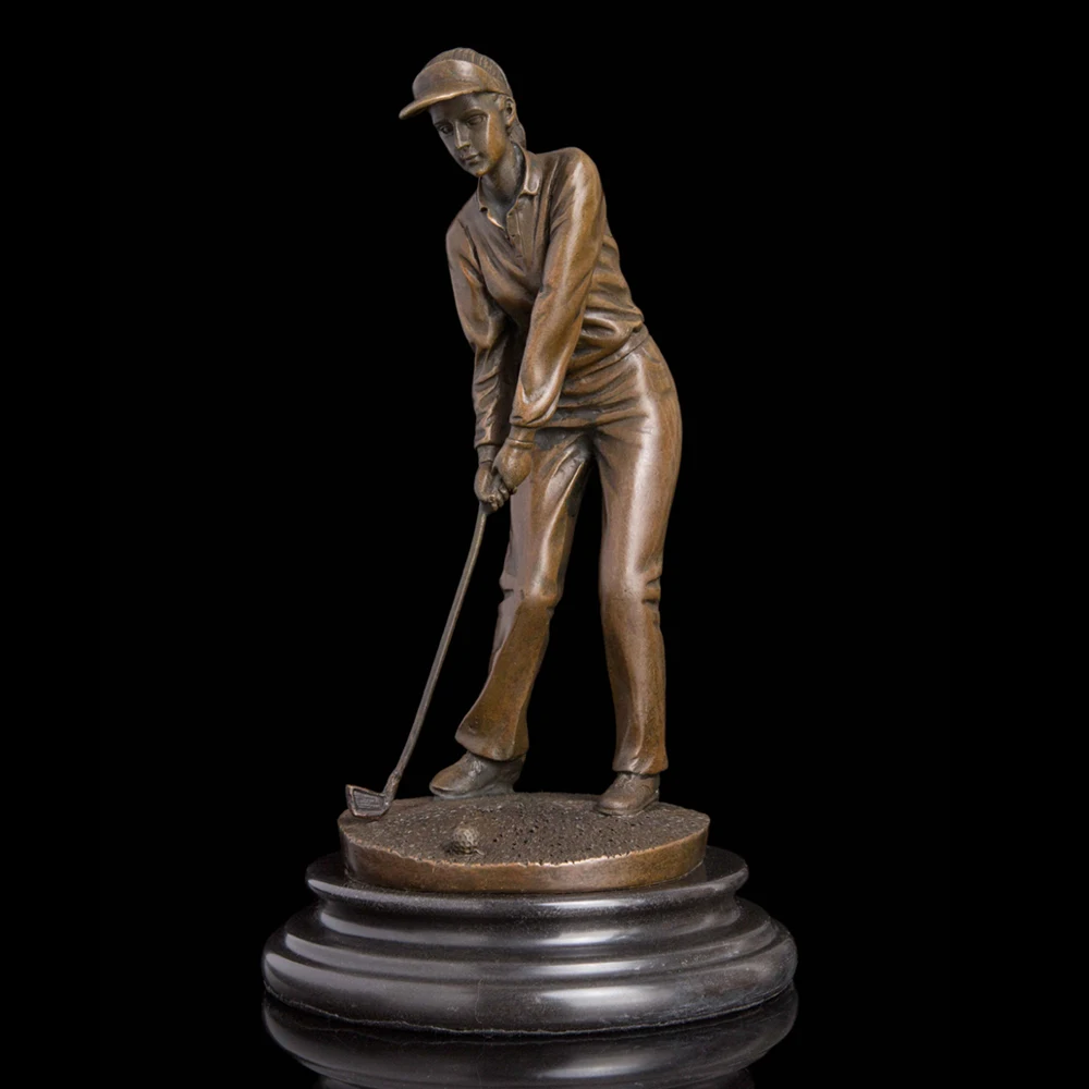 

ATLIE Bronze Artwork Golf Girl Statue Sculpture Modern Bronze Sports Female Golf Player Figurine Statue for Business Gifts