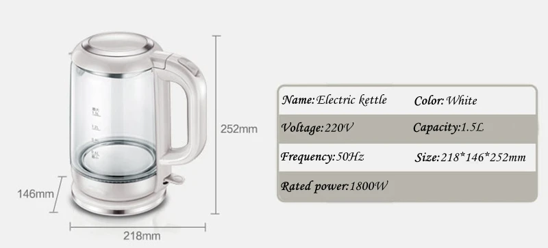 Dmwd 220 В/50 Гц/1800 Вт 1.5L нагрев поддона Термальность изоляции Стекло электрический чайник анти капельного утечки быстрое кипячение