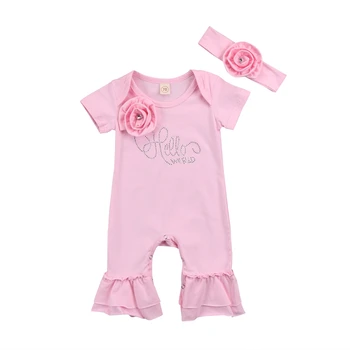 

Floral Girls Suit Newborn Baby Girls Flower Romper Short Sleeve Cotton Jumpsuit Headband Outfits Clothes Set