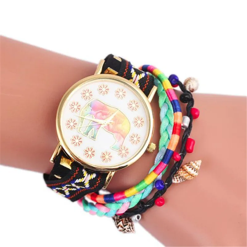 Fashion Women Elephant Pattern Knitting Dial Quartz Casual Wrist Watch Bracelet Watch Wrist Watch Relogio Feminino #2AP27 (2)