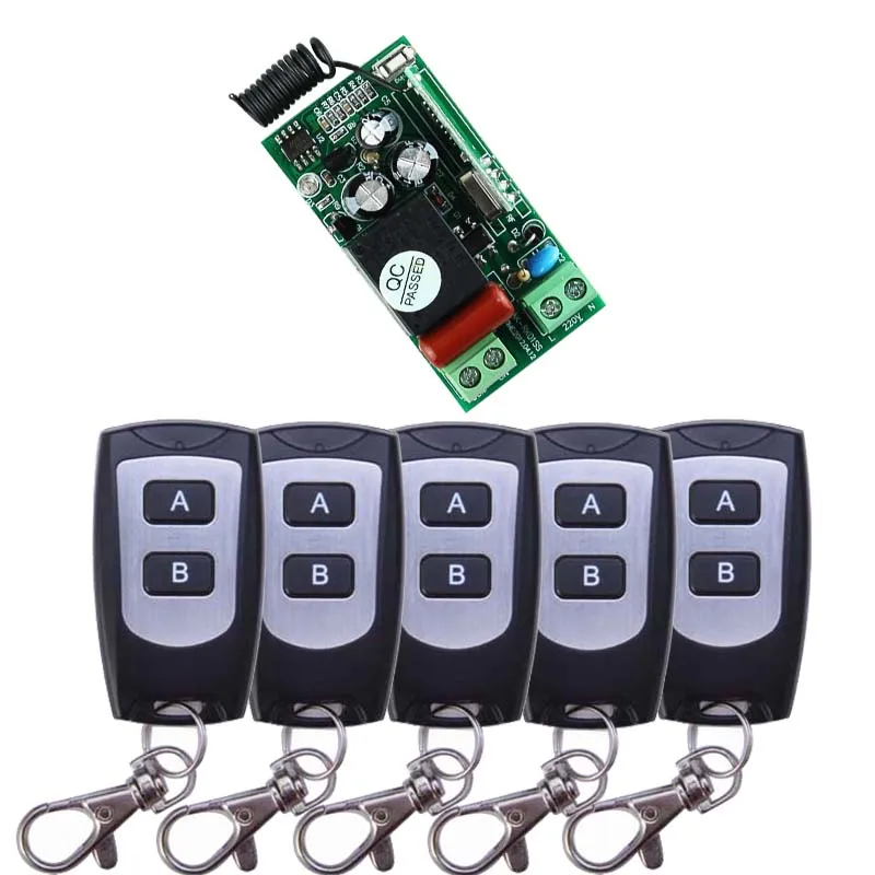 

AC220V 1CH Wireless Remote Control Light Switch System Receiver Transmitter For Light Lamp LED SMD ON OFF + 5pcs Controllers