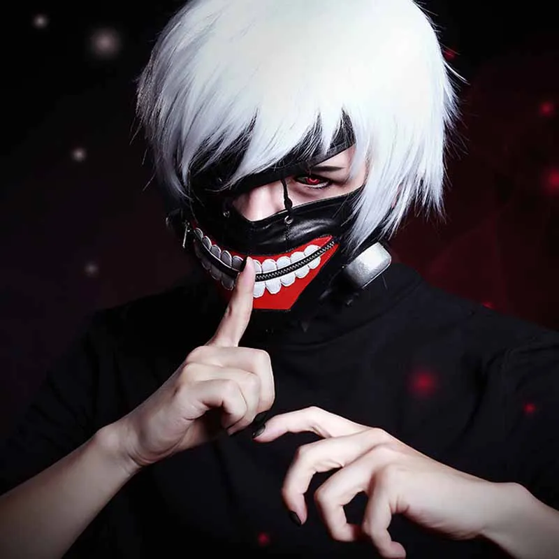 VEVEFHUANG Токийский Гуль Kaneki Ken маска Регулируемая Молния маски из искусственной кожи крутая маска Блиндер и парики аксессуары для Хэллоуина - Цвет: black mask and wig