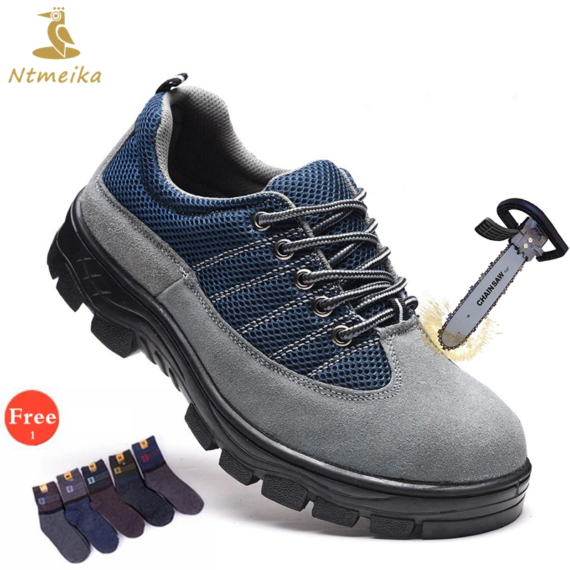 

Plus Size 37-46 Men Safety Shoes Steel Toe Steel Insole Cow Suede Safety Boots Men Lace Up Breathable Casual Safe Toe Work Shoes