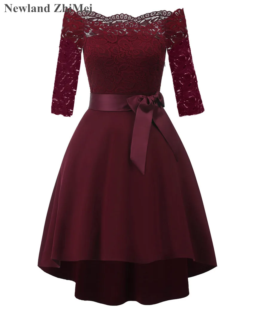 

Newland ZhiMei Knee Length Women Dresses 2019 Sexy Three Quarter Burgundy Cocktail Party Dress Gown Formal Dress