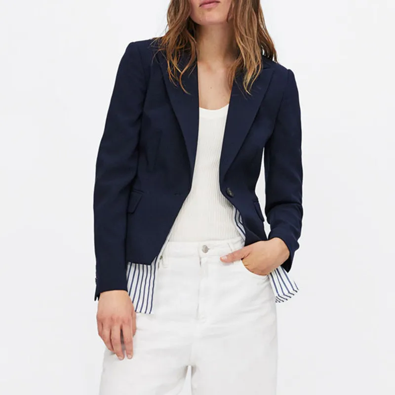 Chic Survêtement Rayé Longues Junelove Femmes Tops Blazer Manches Élégant Femelle Poches Manteau Cranté Patchwork Clair Col OqpSq