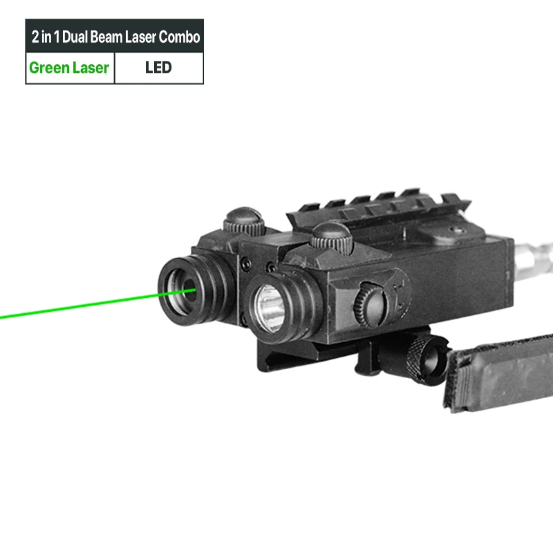 

Millitary Standard Adjustable Dual Beam Green Laser and Tactical Flashlight Combo with Extra Build-in Picatinny Rail Mount