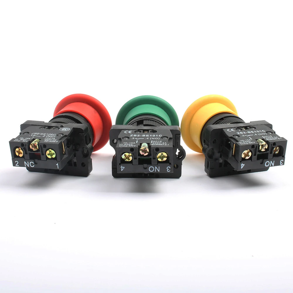 XB2-EC31 XB2-EC42 XB2-EC51 с грибовидной головкой кнопочный переключатель 22 мм Мгновенный самозапуска 1NO/1NC красный, зеленый, желтый
