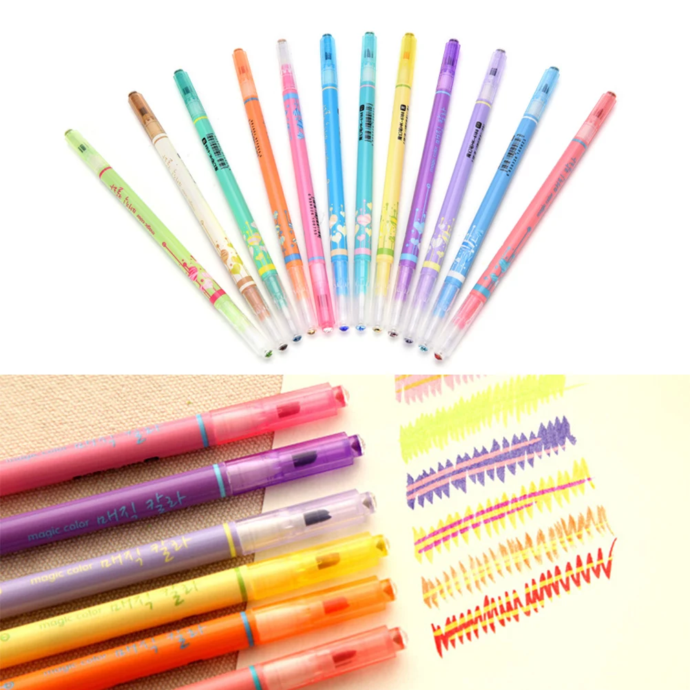 1PC Magic Changing Color Painting Art Mark Marker Pen Cartoon Graffiti Sketch Double Headed Art Highlighters Pen