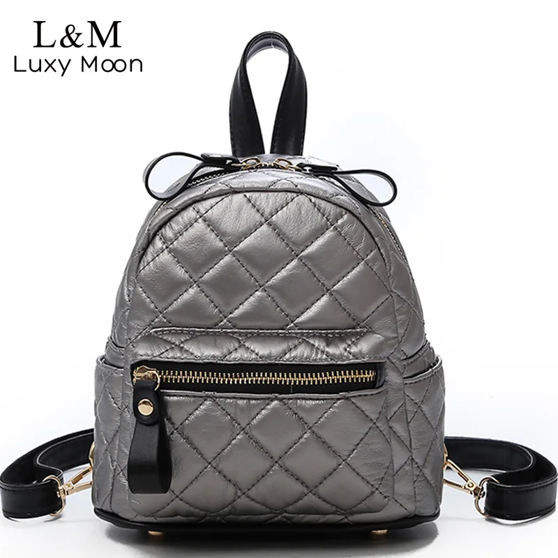 

Mini Backpack for Girls Leather Backpack Satchel Rucksack Shoulder Bags School Bag Silver Travel Bags College Mochilas XA111H