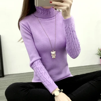 

Tcyeek Korean Style Knitted Sweater Women 2019 Autumn Thick Turtleneck Pullover Winter Ladies Slim Fit Tops Sueter Mujern LWL783
