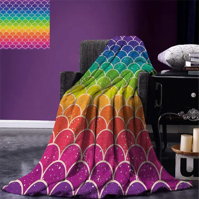 Rainbow Throw Blanket Rainbow Colored Chevron Pattern with Wihte Spots