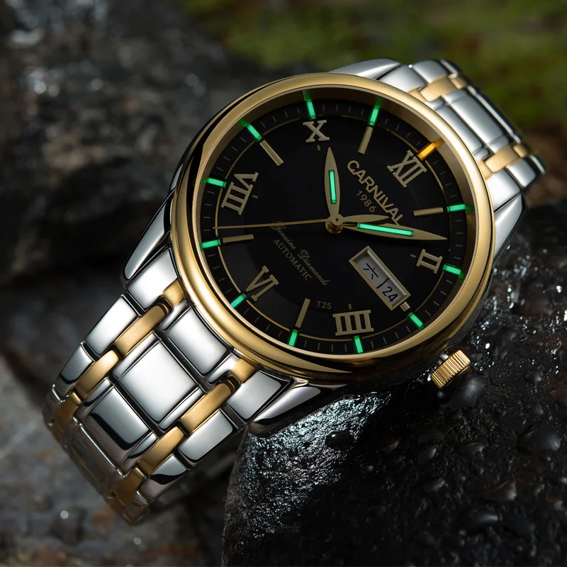 

Carnival Men Tritium Light Watch T25 Automatic Watch Date Day Tritium Gas Luminous Business Watch Luxury Gift