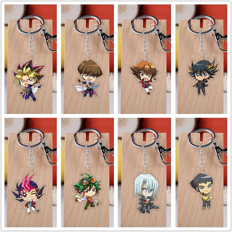 

10 pcs/lot Anime yu-gi-oh Acrylic Keychain Toy Duel Monsters Figure Yugi Muto Bag Pendant Double sided Key Ring Gifts