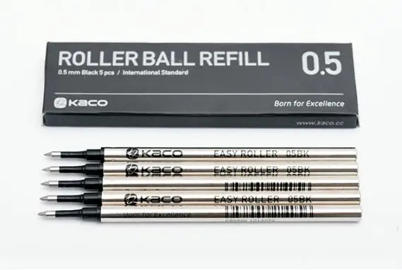 

5pcs/box International Standard Kaco Rollerball Refill Metal Rod Black Ink 0.5mm Sign Pens Refills School Office Supplies