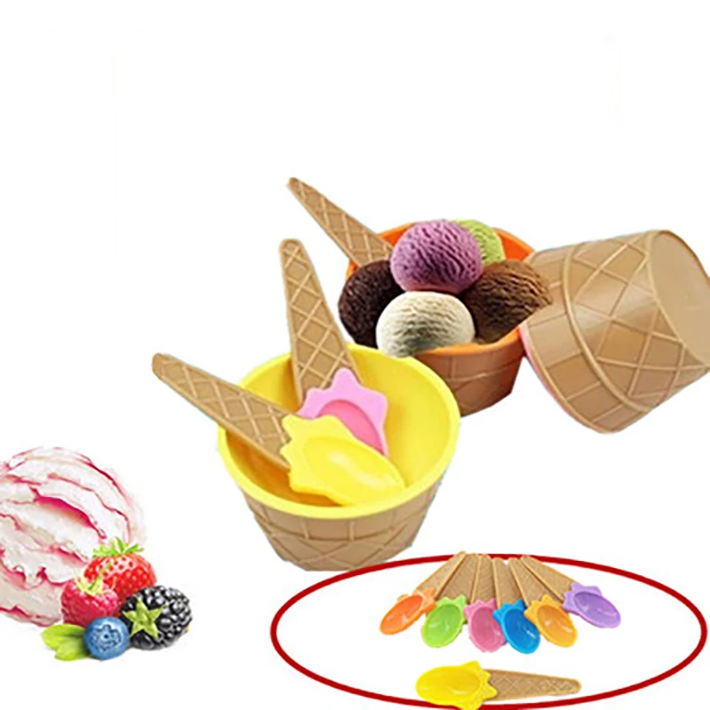 

New 1Set Kids Ice Cream Bowl Spoon Set Durable Children Gifts Lovely Dessert Bowl DIY Ice Cream Tools Icecream Bowl+spoon