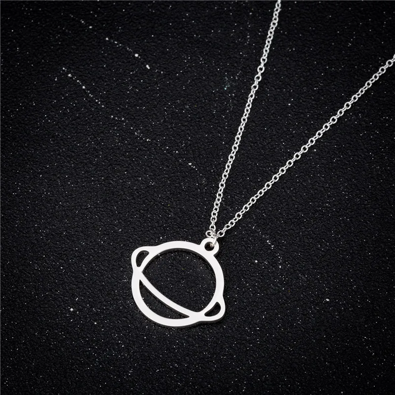 

yiustar Women Necklaces Saturn Necklace Planet Pendant Necklace for Men UFO Space Chokers Round Necklace Silver Chain Jewelery