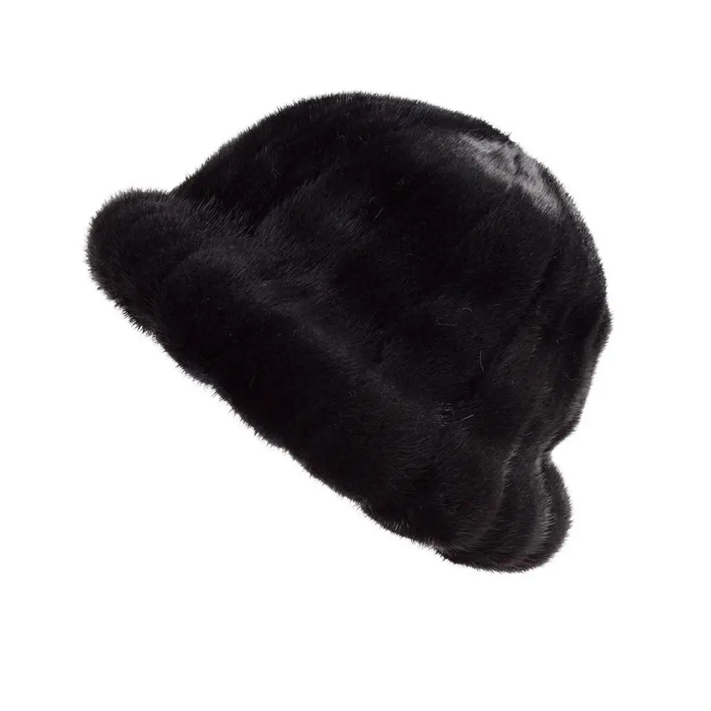 Fur Story, шапка из натурального меха, женская, настоящая норковая шапка, шапка-ведро, натуральный Топ-класс, полная шапка, норковая шапка, зимняя теплая шапка 17611 - Цвет: Black