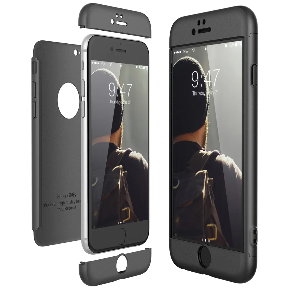 Luxury Hard PC Case For iPhone 5 5S SE 6 7 8 plus X 360 Bumper Shockproof Slim 3 in 1 Full Protective Ultra thin Matte Plain | Мобильные