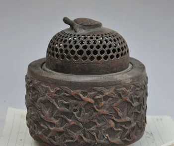 

7" china bronze Longevity turtle Hundred crane bird statue incense burner Censer