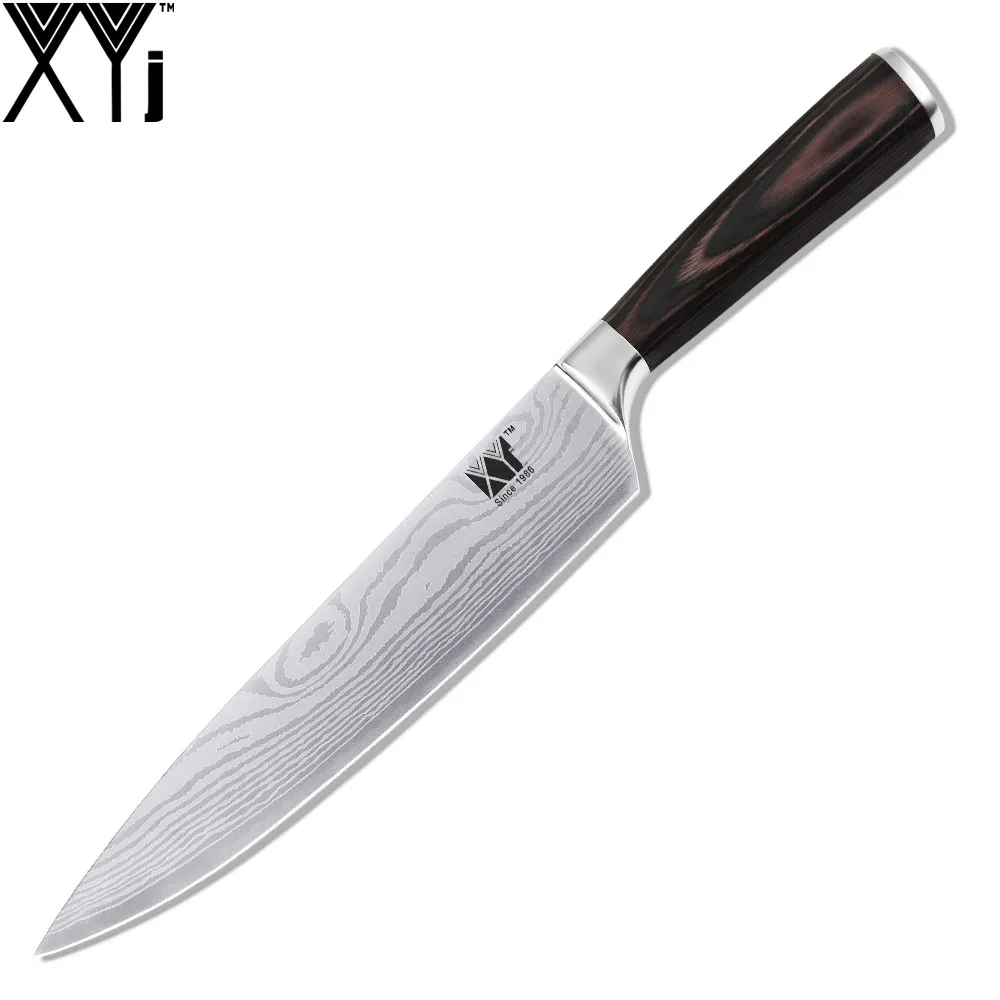 XYj Professional Japanese Stainless Steel Kitchen Knife 8' inch Chef Knife Sanding Laser Damascus Pattern Knives Cooking Tools