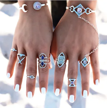 

24 Sets/Lot (8Pcs Per Lot, Total 192Pcs) Trangle rhombus Arrow Finger Rings Set Fashion Jewelry Wholesale Bulk Wholesale