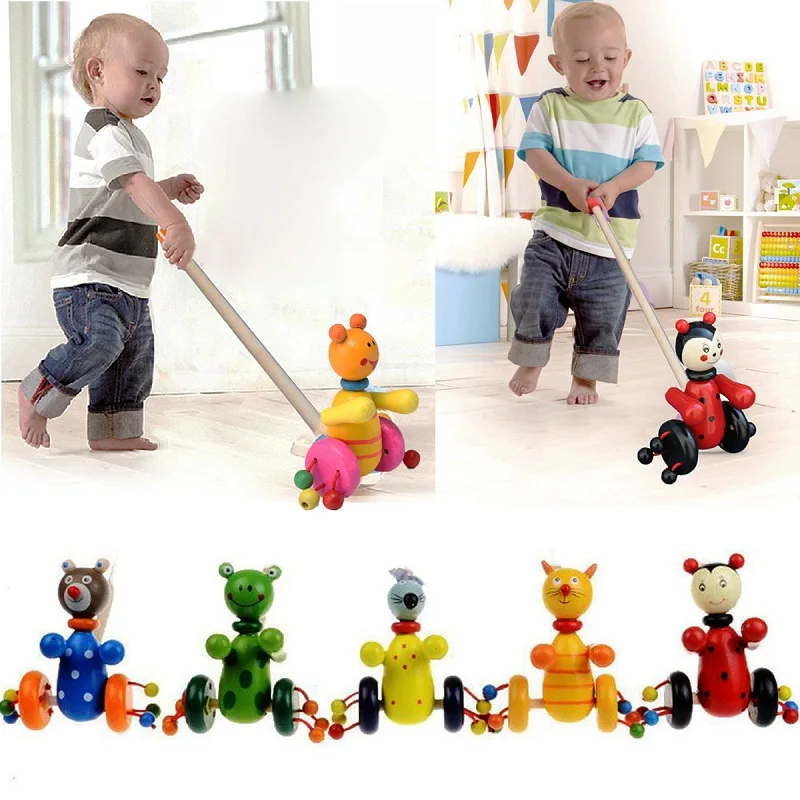 

2018 Hot Style DIY Interactive Animal Toddler Baby Toys For Childern Animals Push Cart Wooden Blocks Trolley Toy Educational Kid