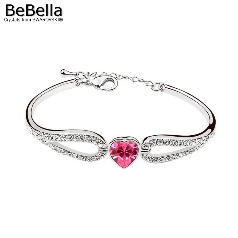 Женский Браслет манжета BeBella heart wing с элементами Swarovski модное ювелирное изделие