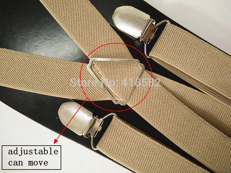 BD002-Light khaki tan braces 4 clips Men Suspenders 4 sizes for boys and girls men and women X-back suspenders