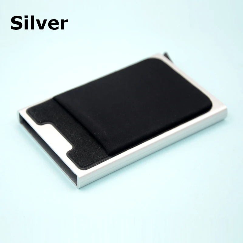 BONAMIE Hot! Credit Card Holder Case Aluminum Wallet With Elasticity Back Pocket RFID Thin Metal Wallet Business ID Card Holder - Цвет: Silver