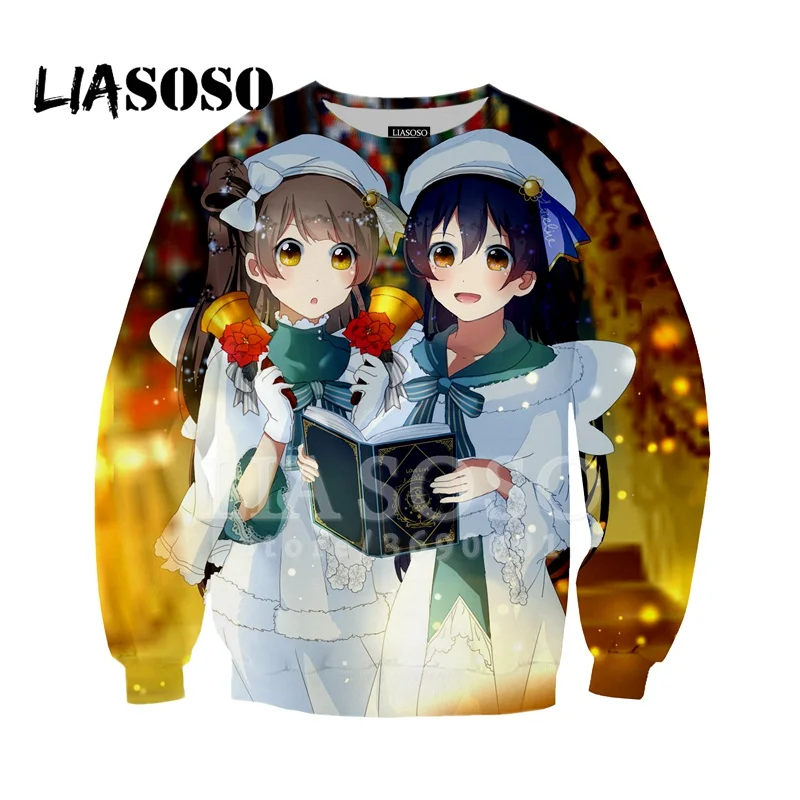 

LIASOSO Sweatshirts 3D Print Unisex Anime LoveLive! School idol project Kawaii Girl Sweatshirt Hipster O-neck Hip Hop Tops A409