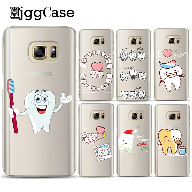 

Funny Cartoon Dentist Dental Crowned Teeth Soft Phone Case For SAMSUNG GalaxyS6 S7 Edge S8 Plus A3 A5 2016 2017 J510 J710 Cover