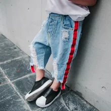 Été bébé garçon ruban loisirs jeans 7 minutes de pantalon de coton culottes enfants pantalon