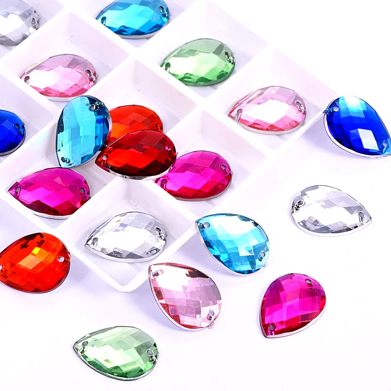 

2 Sizes 100/200pcs Teardrop Shape Acrylic Sew On Rhinestones Colorful Flatback Sewing Stones for DIY Clothes Accessories B1266
