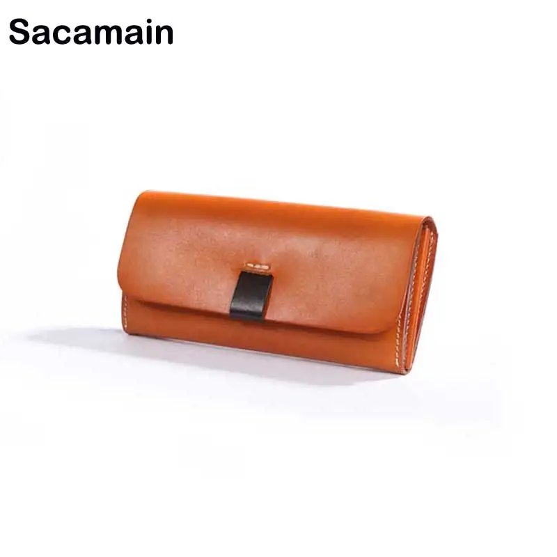 

Sacamain Brand Vintage Handmade Unisex Men Women Purses And Wallets Soft Cow Leather Long Clutch Leather Wallet Card & id Holder