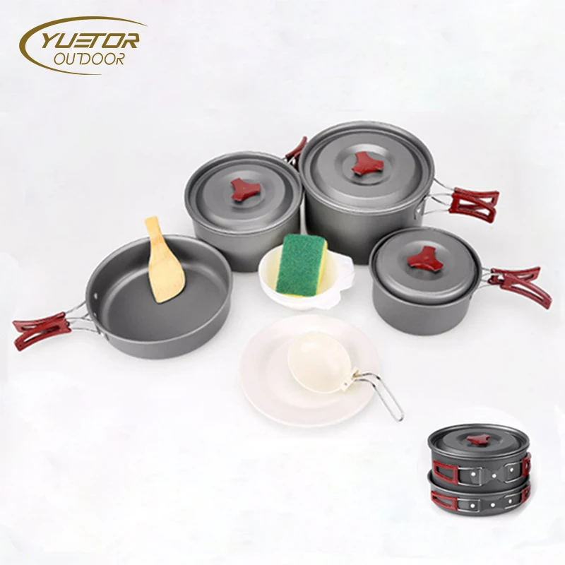

YUETOR OUTDOOR 18pcs 1 set 5-6 People Aluminmum Portable Outdoor Camping Hiking Cookware Backpacking Cooking Picnic Bowl Pot Pan