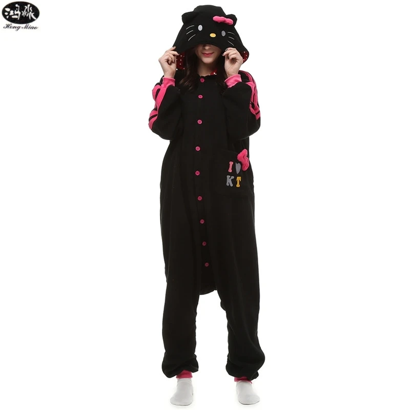 Black Hello Kitty Cat Animal Siamese Pajamas Couple Women Cartoon