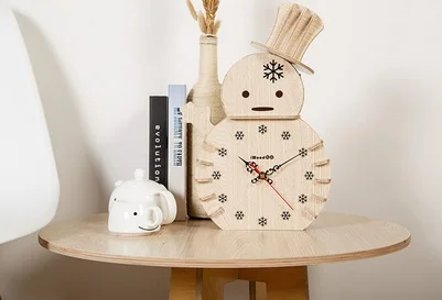 Modern Simple Romatic Wood Snow Man Flower Clock Europe Needle Carving font b Wooden b font