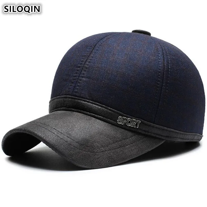 

SILOQIN Autumn Winter Warm Thick Men's Baseball Caps 2019 New Earmuffs Hats Adjustable Size Bone Sports Cap Dad Hat Snapback Cap