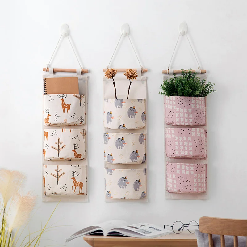 

Cotton and linen storage hanging bag hanging multi-layer fabric hanging bag Dorm door behind the wall debris storage bag