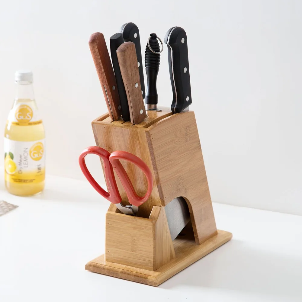 

Creative Multifunctional Holes Bamboo Knife Rack Storage Rack Tool Wood Kitchen Knife Holder Knife Stand Block Organizer Tool
