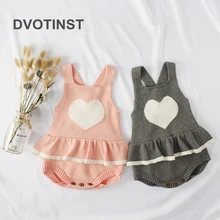Dvotinst/Одежда для новорожденных девочек вязаные Боди без рукавов, жилет с сердечком, наряды Детский комбинезон для малышей, костюм флоры